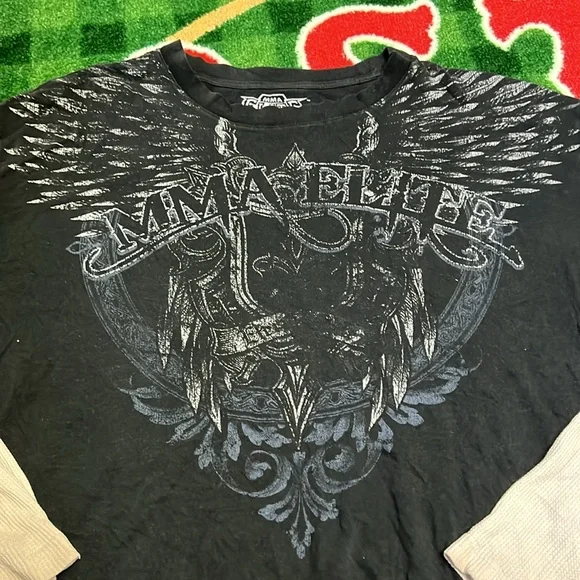 MMA Elite Mens 2XL T Shirt Long Sleeve Waffle Knit Sleeves Black - Picture 2 of 6